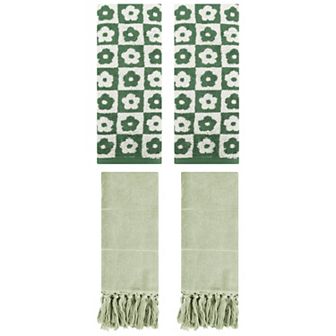 4 pc Decorative Turkish Hand Towels and Soft Absorbent Checkered Floral Hand Towels, 14"x30"