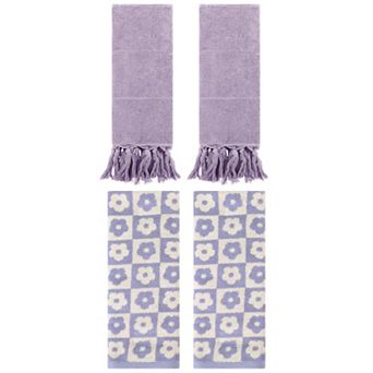 4 pc Decorative Turkish Hand Towels and Soft Absorbent Checkered Floral Hand Towels, 14"x30"