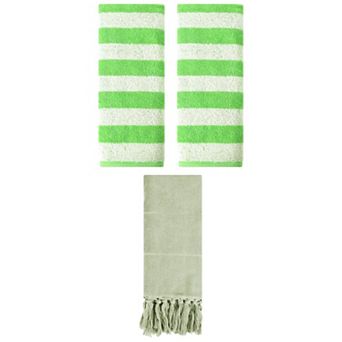 3 pc Striped Absorbent Soft Towels and Decorative Turkish Hand Towels Set for Bathroom, 14"x30"
