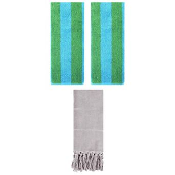 3 pc Striped Absorbent Soft Towels and Decorative Turkish Hand Towels Set for Bathroom, 14"x30"
