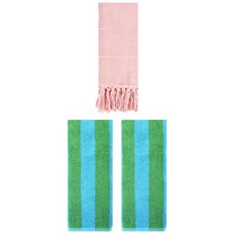 3 pc Striped Absorbent Soft Towels and Decorative Turkish Hand Towels Set for Bathroom, 14"x30"