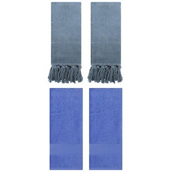 4 pc Solid Textured Pattern Hand Towels and Cotton Turkish Hand Towels for Bathroom, 14"x30"&13"x30"