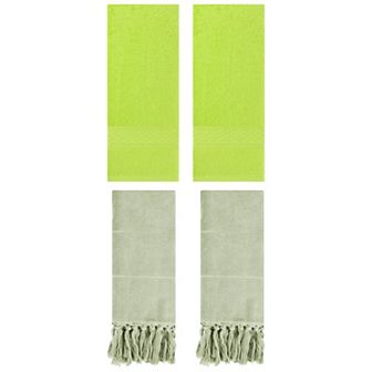 4 pc Solid Textured Pattern Hand Towels and Cotton Turkish Hand Towels for Bathroom, 14"x30"&13"x30"