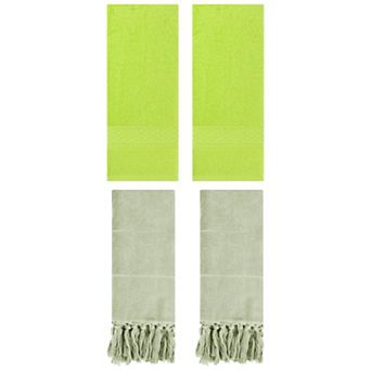 4 pc Solid Textured Pattern Hand Towels and Cotton Turkish Hand Towels for Bathroom, 14"x30"&13"x30"