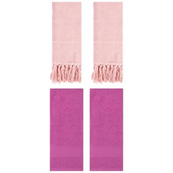 4 pc Solid Textured Pattern Hand Towels and Cotton Turkish Hand Towels for Bathroom, 14"x30"&13"x30"