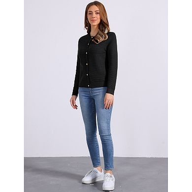 Knitted Cardigan for Women Crew Neck Button Down Long Sleeves Sweaters Outwear