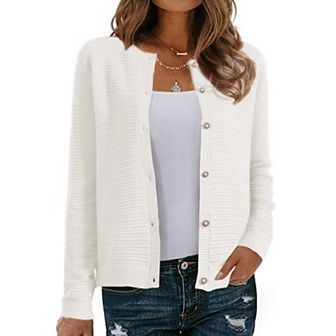 Knitted Cardigan for Women Crew Neck Button Down Long Sleeves Sweaters Outwear