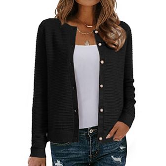 Knitted Cardigan for Women Crew Neck Button Down Long Sleeves Sweaters Outwear