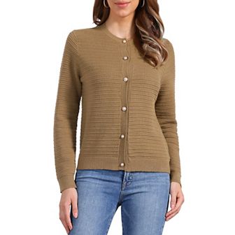 Knitted Cardigan for Women Crew Neck Button Down Long Sleeves Sweaters Outwear