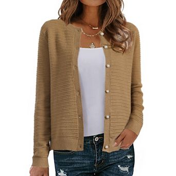 Knitted Cardigan for Women Crew Neck Button Down Long Sleeves Sweaters Outwear
