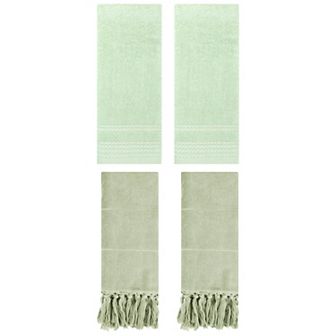 4 pc Comfort Decorative Turkish Hand Towels and Quick Drying Striped Pattern Hand Towel Set, 14"x30"
