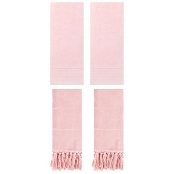 4 pc Comfort Decorative Turkish Hand Towels and Quick Drying Striped Pattern Hand Towel Set, 14"x30"