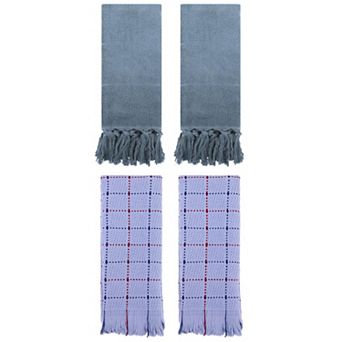 4 pc Turkish Hand Towel Set Cotton Absorbent Soft Farmhouse Decorative Towels, 14"x30"&13"x29"