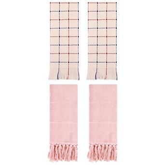 4 pc Turkish Hand Towel Set Cotton Absorbent Soft Farmhouse Decorative Towels, 14"x30"&13"x29"