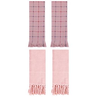 4 pc Turkish Hand Towel Set Cotton Absorbent Soft Farmhouse Decorative Towels, 14"x30"&13"x29"