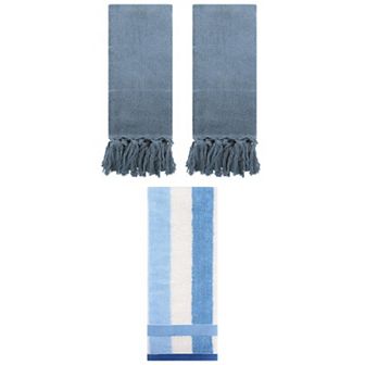 3 pc Striped Cotton Soft Decorative Towels and Absorbent Cotton Bath Towels Set, 14"x30"&13"x29"
