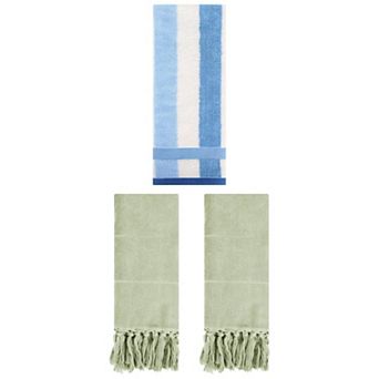 3 pc Striped Cotton Soft Decorative Towels and Absorbent Cotton Bath Towels Set, 14"x30"&13"x29"