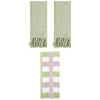 3 pc Striped Cotton Soft Decorative Towels and Absorbent Cotton Bath Towels Set, 14"x30"&13"x29"