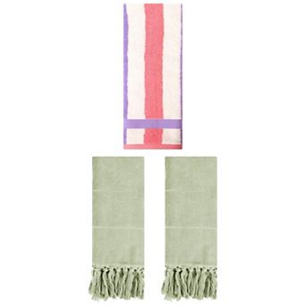 3 pc Striped Cotton Soft Decorative Towels and Absorbent Cotton Bath Towels Set, 14"x30"&13"x29"