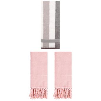 3 pc Striped Cotton Soft Decorative Towels and Absorbent Cotton Bath Towels Set, 14"x30"&13"x29"