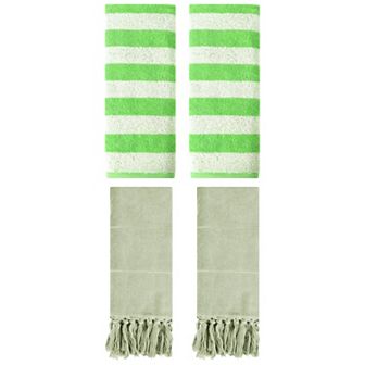 4 pc Striped Absorbent Soft Towels and Decorative Turkish Hand Towels Set for Bathroom, 14"x30"