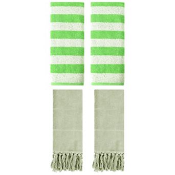 4 pc Striped Absorbent Soft Towels and Decorative Turkish Hand Towels Set for Bathroom, 14"x30"