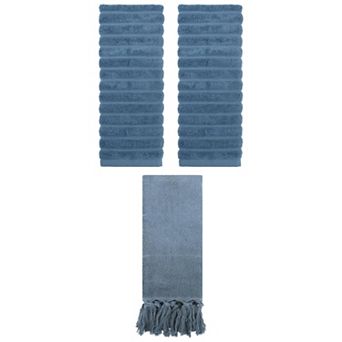 3 pc Striped Pattern Decorative Comfort Towel and Cotton Turkish Hand Towels Set, 14"x30"