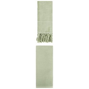 2 pc Solid Waffle Soft Hand Towels and Cotton Turkish Hand Towels for Bathroom, 14"x30"&13"x30"