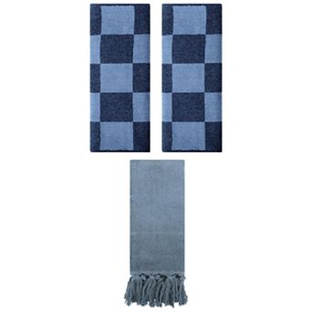 3 pc Decorative Turkish Hand Towels and Bathroom Checkered Cotton Face Towels, 14"x30"&14"x28"