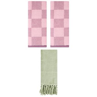 3 pc Decorative Turkish Hand Towels and Bathroom Checkered Cotton Face Towels, 14"x30"&14"x28"