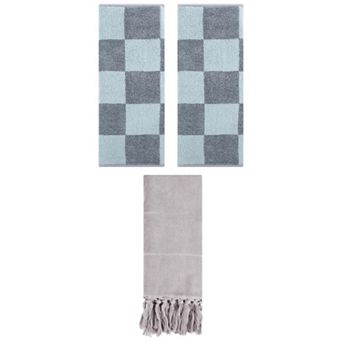 3 pc Decorative Turkish Hand Towels and Bathroom Checkered Cotton Face Towels, 14"x30"&14"x28"
