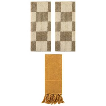 3 pc Decorative Turkish Hand Towels and Bathroom Checkered Cotton Face Towels, 14"x30"&14"x28"