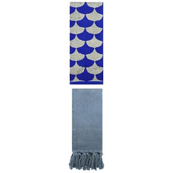 2 pc Geometric Absorbent Decorative Hand Towels and Soft Turkish Bath Towels, 14"x30"&13"x29"