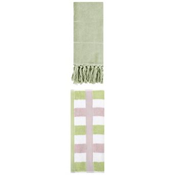 2 pc Decorative Turkish Hand Towels, Striped Cotton Absorbent Soft Bath Towel Set, 14"x30"&13"x29"