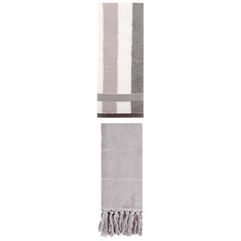 2 pc Decorative Turkish Hand Towels, Striped Cotton Absorbent Soft Bath Towel Set, 14"x30"&13"x29"