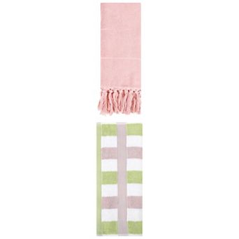 2 pc Decorative Turkish Hand Towels, Striped Cotton Absorbent Soft Bath Towel Set, 14"x30"&13"x29"