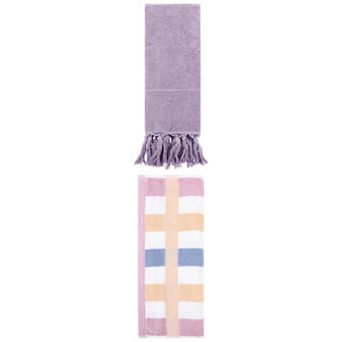 2 pc Decorative Turkish Hand Towels, Striped Cotton Absorbent Soft Bath Towel Set, 14"x30"&13"x29"