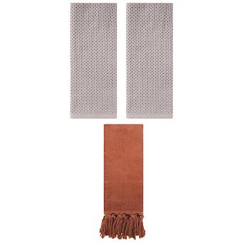 3 pc Solid Waffle Soft Hand Towels and Cotton Turkish Hand Towels for Bathroom, 14"x30"&13"x30"