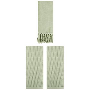 3 pc Solid Waffle Soft Hand Towels and Cotton Turkish Hand Towels for Bathroom, 14"x30"&13"x30"