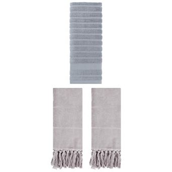 3 pc Striped Pattern Decorative Comfort Towel and Soft Turkish Hand Towels Set, 14"x30"