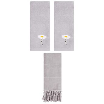 3 pc Floral Pattern Hand Towel and Cotton Absorbent Turkish Hand Towel for Bathroom, 14"x30"&13"x30"
