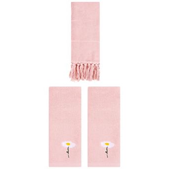 3 pc Floral Pattern Hand Towel and Cotton Absorbent Turkish Hand Towel for Bathroom, 14"x30"&13"x30"