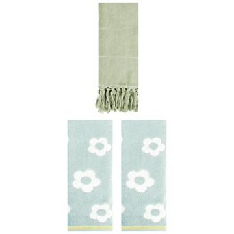 3 pc Cotton Decorative Turkish Hand Towels and Absorbent Soft Floral Pattern Hand Towels, 14"x30"