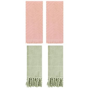 4 pc Decorative Turkish Hand Towels and Soft Geometric Patterns Hand Towels, 14"x30"&13"x29"