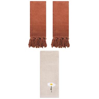 3 pc Floral Pattern Hand Towels and Cotton Absorbent Turkish Hand Towels Set, 14"x30"&13"x30"