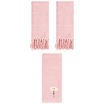 3 pc Floral Pattern Hand Towels and Cotton Absorbent Turkish Hand Towels Set, 14"x30"&13"x30"