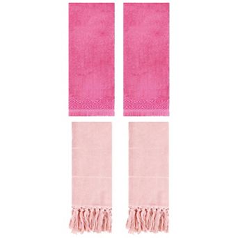 4 pc Decorative Turkish Hand Towels and Absorbent Geometric Patterns Hand Towels, 14"x30"&13"x29"