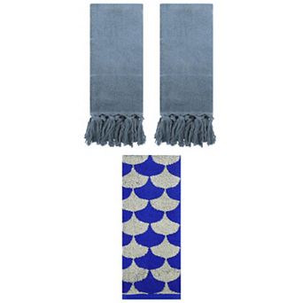 3 pc Geometric Absorbent Decorative Hand Towels and Soft Turkish Bath Towels, 14"x30"&13"x29"