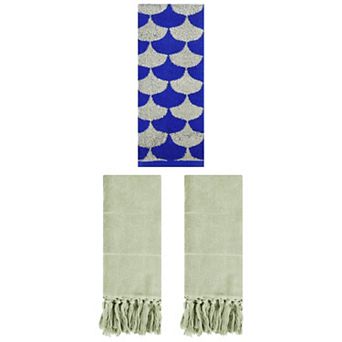 3 pc Geometric Absorbent Decorative Hand Towels and Soft Turkish Bath Towels, 14"x30"&13"x29"