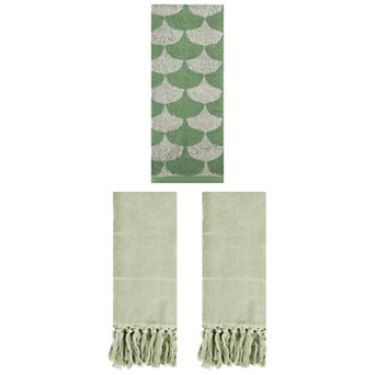 3 pc Geometric Absorbent Decorative Hand Towels and Soft Turkish Bath Towels, 14"x30"&13"x29"